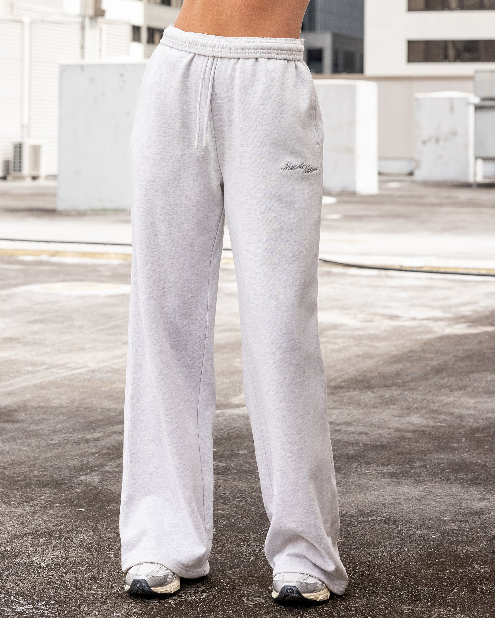 Loopback Straight Leg Trackies - Snow Grey Marl