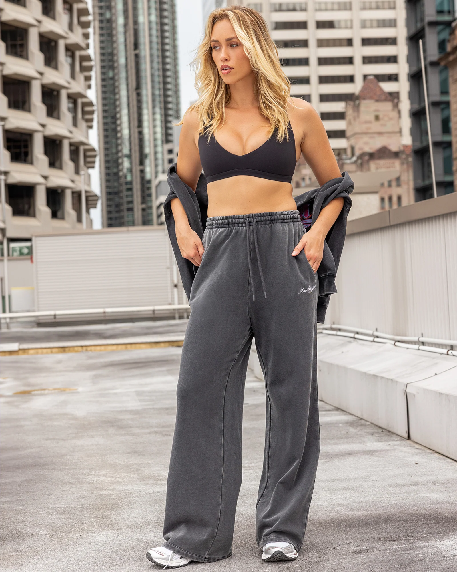 Loopback Straight Leg Vintage Trackies - Washed Black