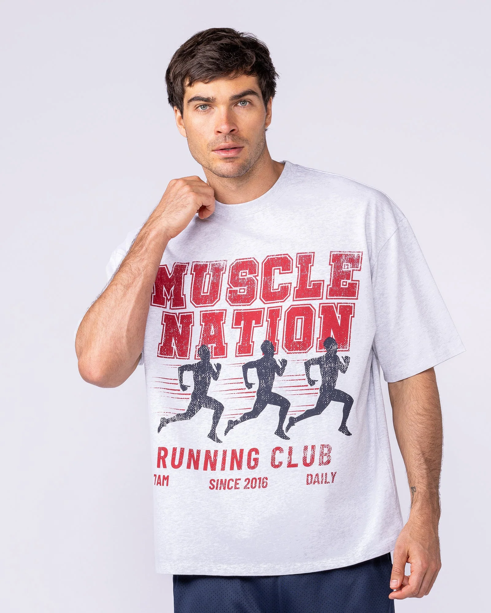 Mens Running Club Oversized Tee - Snow Grey Marl - Image 2